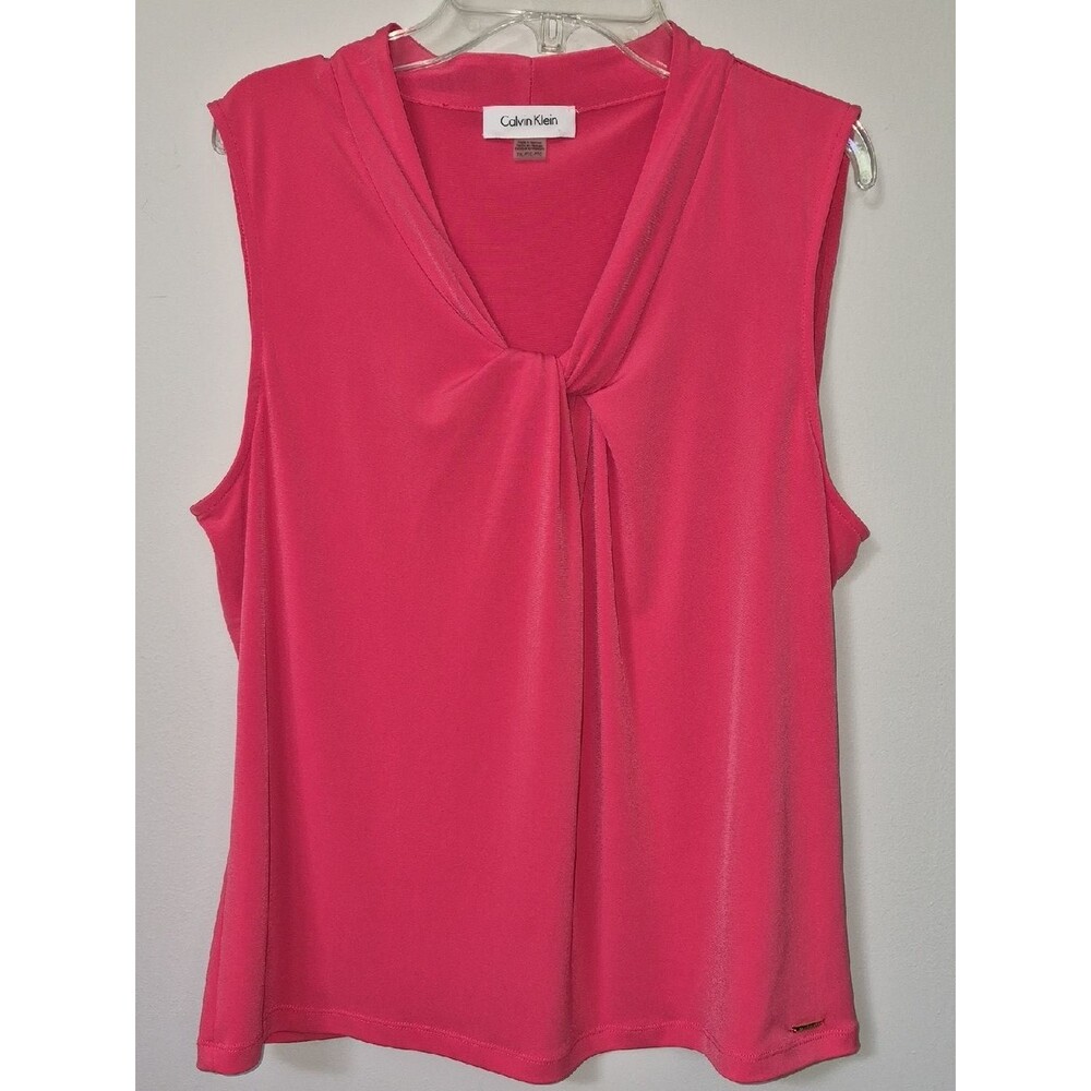 Calvin Klein Top Womens XLP Sleeveless Pink Twist-Front Blouse Office 80s 90s